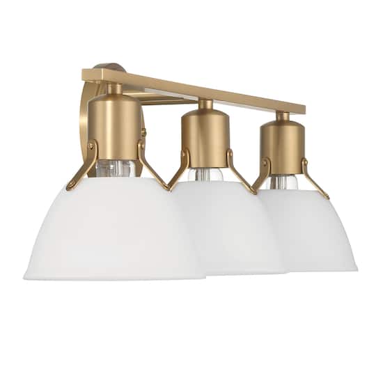 Hello Honey® 24" Cooper White & Gold Metal 3-Light Vanity Light with Etched Glass Shades
